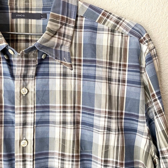Vince Mens Long Sleeve Button Front Cotton Plaid Shirt Size Large - Picture 3 of 7